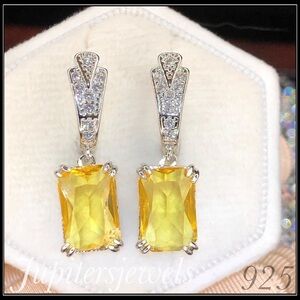 NEW 925 SILVER SQUARE PRINCESS CANARY CITRINE SAPPHIRE YELLOW AMETHYST EARRINGS